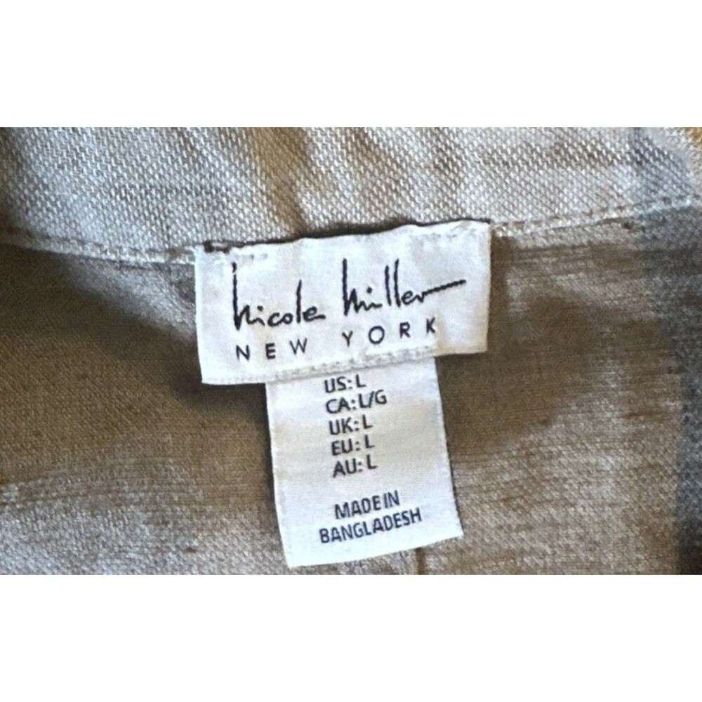 Nicole Miller New York Linen Blend Utility Safari Vest Beige Khaki Size L Boho - Picture 3 of 7